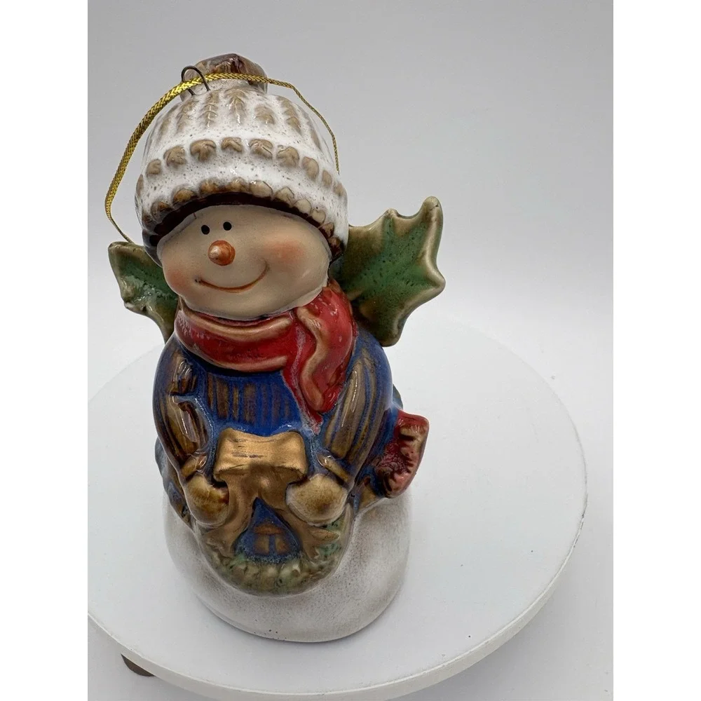 Snow Angel bell ornament‎ pottery Handmade vintage hang Christmas tree 4.5